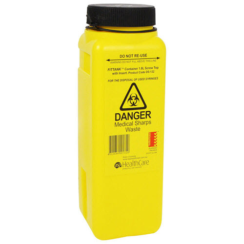 Sharps Container Round 1.8L Screw Lid with Antispill Insert